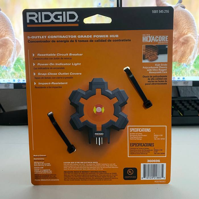 Ridgid 5 Outlet Heavy-Duty Contractor Grade Power Hub 1001 545 216