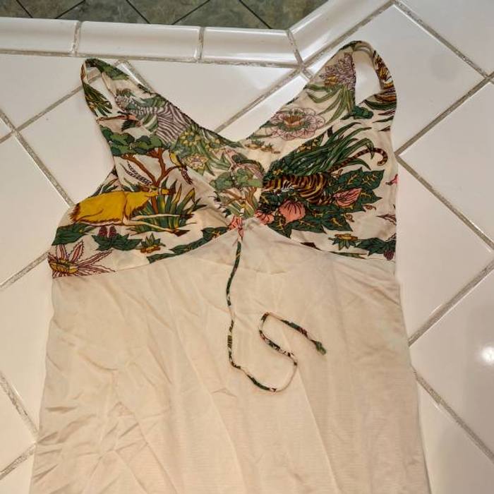Boho Jungle Print Maxi Dress Cream Tiger Zebra Floral Halter Tie