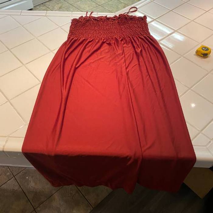 Women's Rust Red Smocked Strapless Maxi Dress Tube Top Boho Stretch