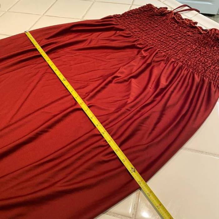 Women's Rust Red Smocked Strapless Maxi Dress Tube Top Boho Stretch