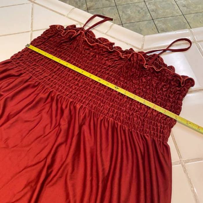 Women's Rust Red Smocked Strapless Maxi Dress Tube Top Boho Stretch