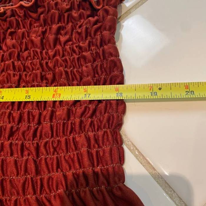 Women's Rust Red Smocked Strapless Maxi Dress Tube Top Boho Stretch