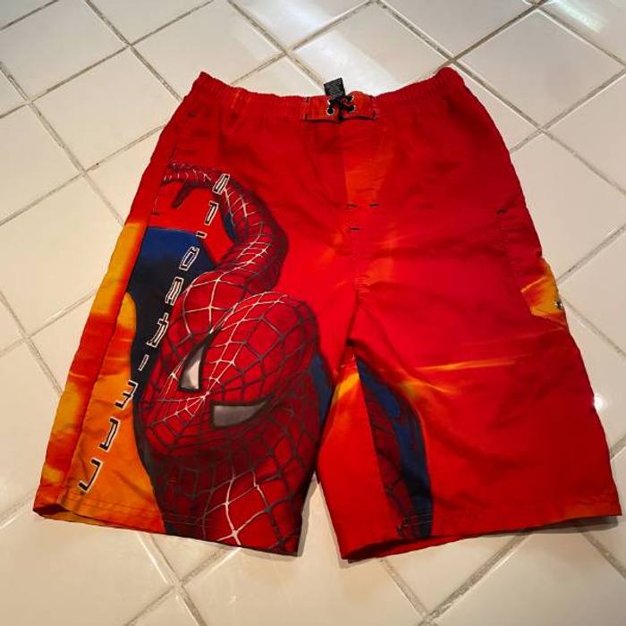 Spider-Man 2 Movie Swim Trunks Boys Sz 1214 Red Marvel 2004 Board Shorts