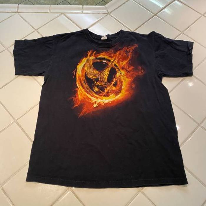 Hunger Games Mockingjay Fire T-Shirt Sz M Anvil Black Movie Tee