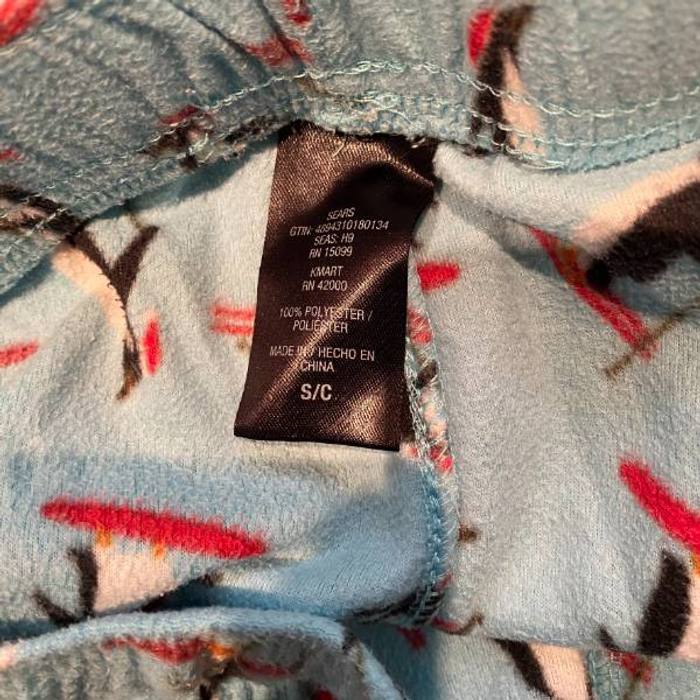Sears Kmart Pajama Pants Sz S Blue Penguin Skiing Print Fleece Sleepwear