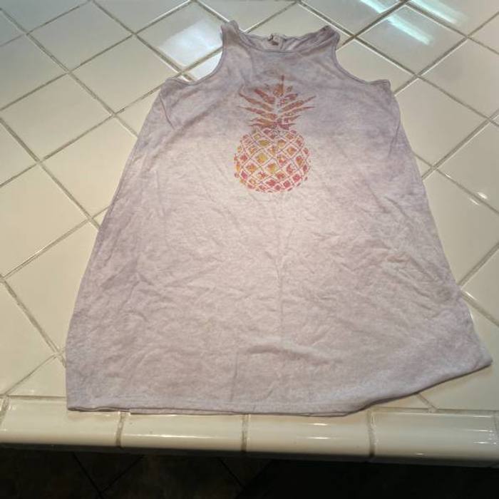 Girls Sleeveless Tank Dress Size M Gray Pineapple Graphic Casual