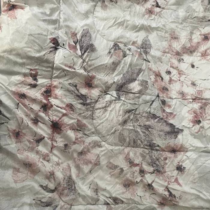 Floral Print Quilted Comforter Blush Pink Gray White Bedding 75x80 bed cover