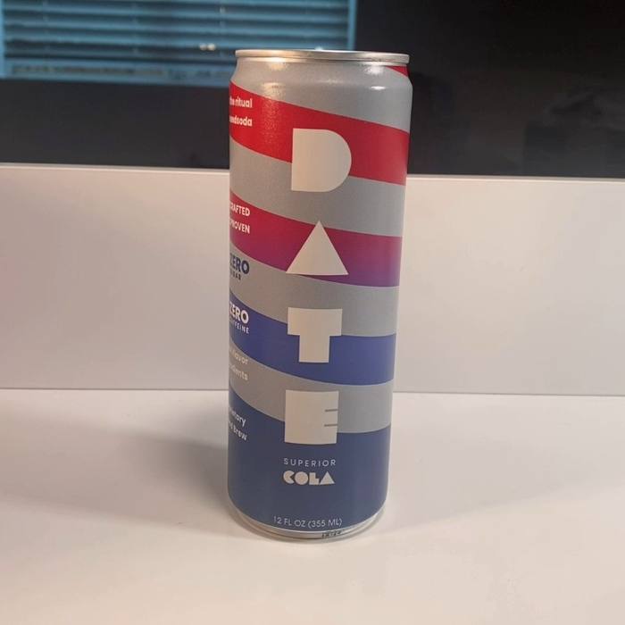 DATE Carmel Flavor Superior Cola Zero Sugar Zero Caffeine 12oz Cans Date Seed Brew 4 PACK