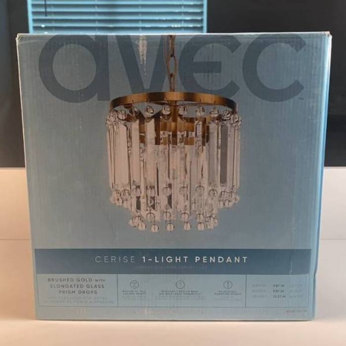 AVEC Cerise 1-Light Pendant Brushed Gold Elongated Glass Prism Chandelier