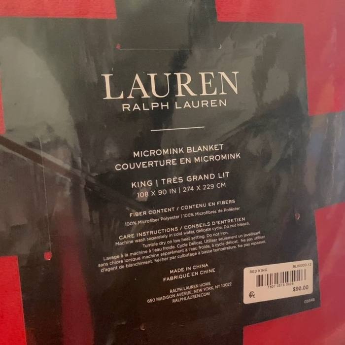 Lauren Ralph Lauren Micromink Blanket King Size Red Luxuriously Soft New