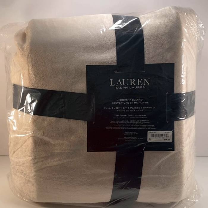 Lauren Ralph Lauren Micromink Blanket FullQueen TanCream New