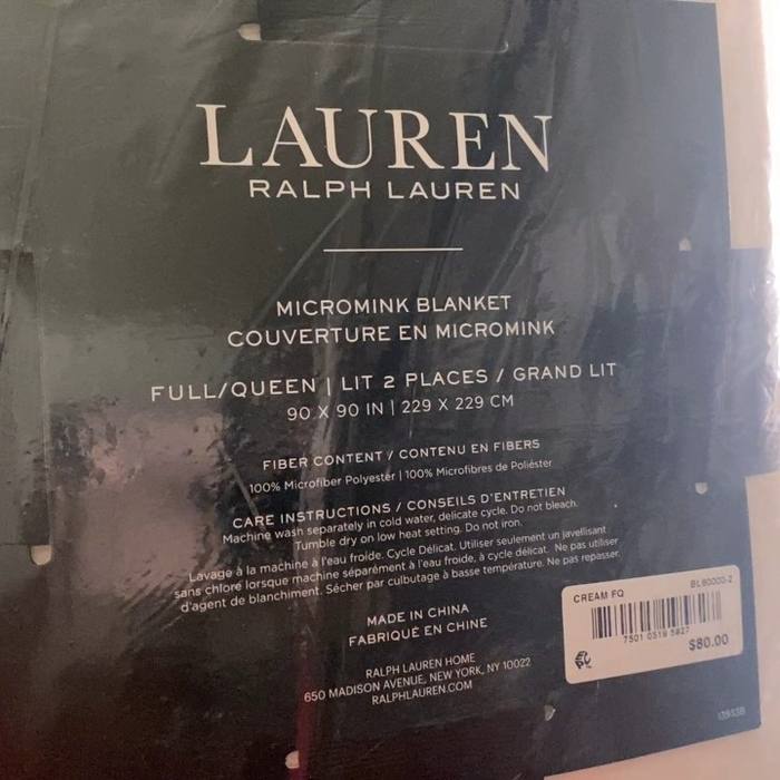 Lauren Ralph Lauren Micromink Blanket FullQueen TanCream New