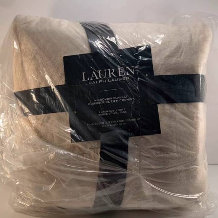 Lauren Ralph Lauren Micromink Blanket FullQueen TanCream New