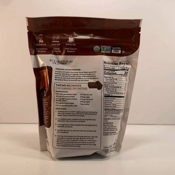 BetterBody Foods Organic Cacao Powder 16 oz Unsweetened Gluten Free Non-GMO