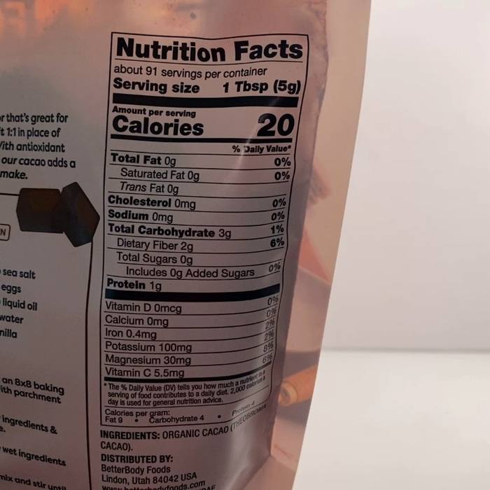 BetterBody Foods Organic Cacao Powder 16 oz Unsweetened Gluten Free Non-GMO
