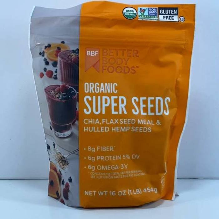 BetterBody Foods Organic Super Seeds Chia Flax Hemp 16 oz Gluten Free