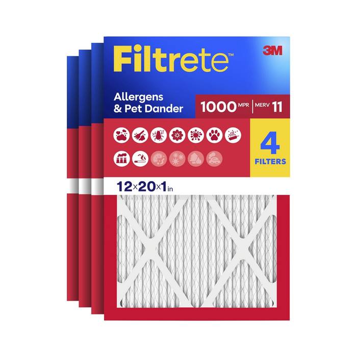 Filtrete 12x20x1 Air Filter MPR 1000 MERV 11 Allergen Pet Dander 4Pk