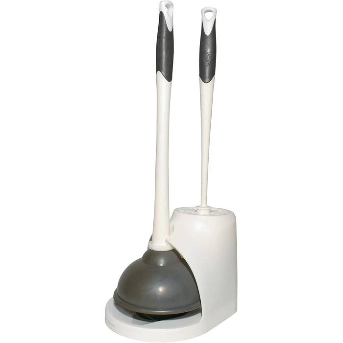 Clorox Toilet Plunger and Brush Set with Holder Caddy White Gray New