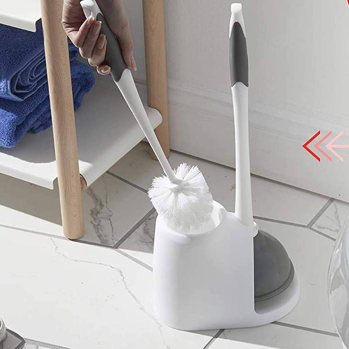 Clorox Toilet Plunger and Brush Set with Holder Caddy White Gray New