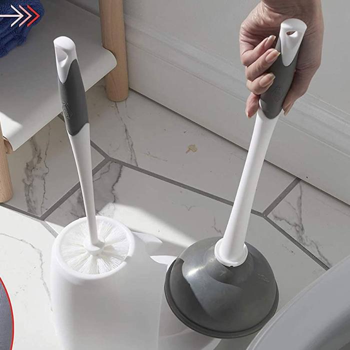 Clorox Toilet Plunger and Brush Set with Holder Caddy White Gray New