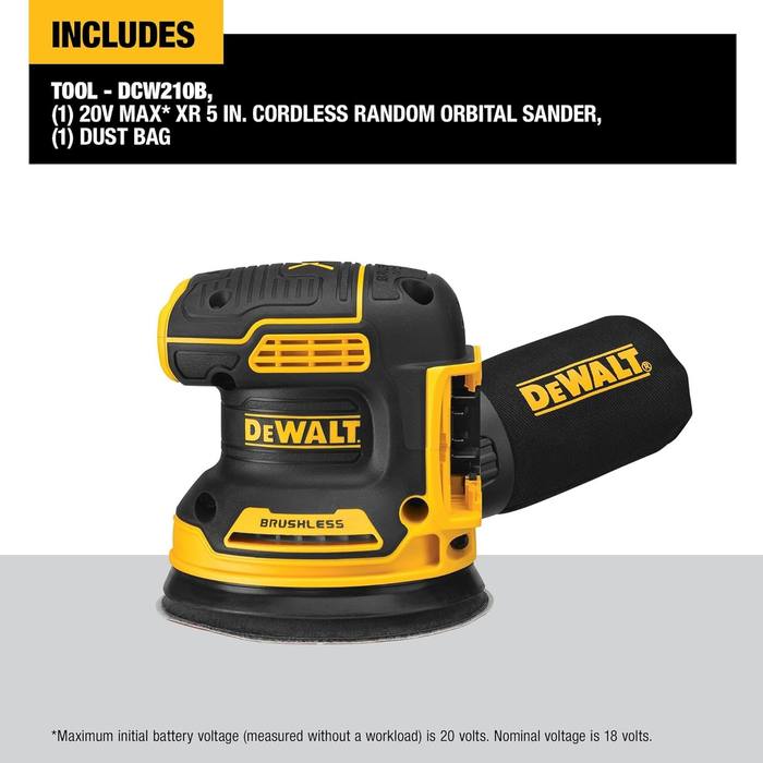 DEWALT DCW210B 20V MAX XR Brushless Cordless Random Orbital Sander 5" Tool Only