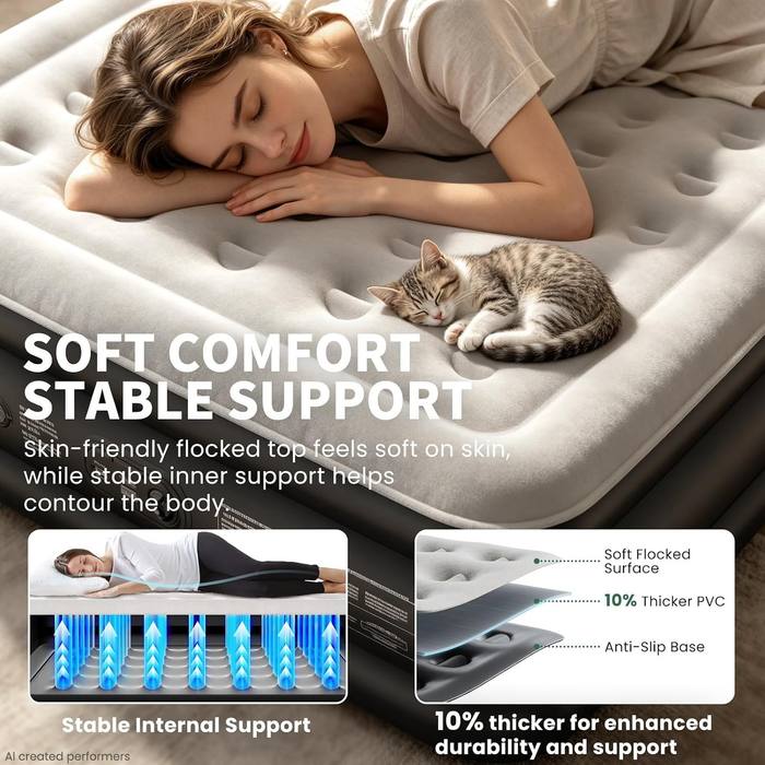 OhGeni Queen Air Mattress 18" Built-in Pump 800lb Inflatable Bed