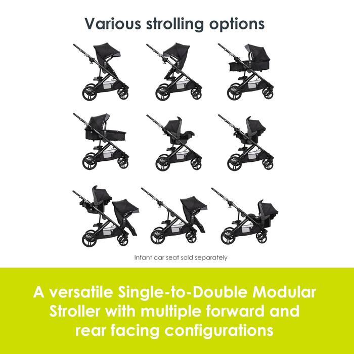 Baby Trend Morph Single to Double Modular Stroller Dash Black New