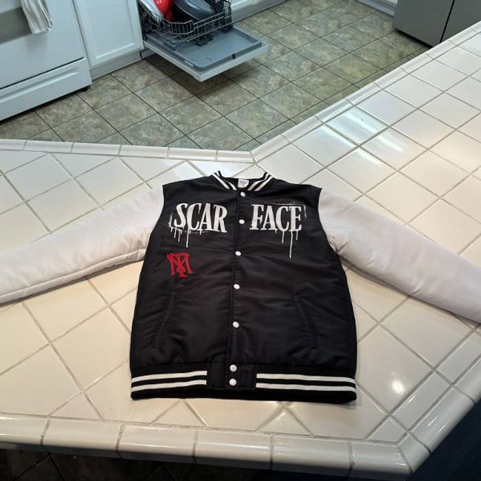 Scarface Tony Montana Varsity Jacket Black White Satin NEW Never Worn SIZE SMALL
