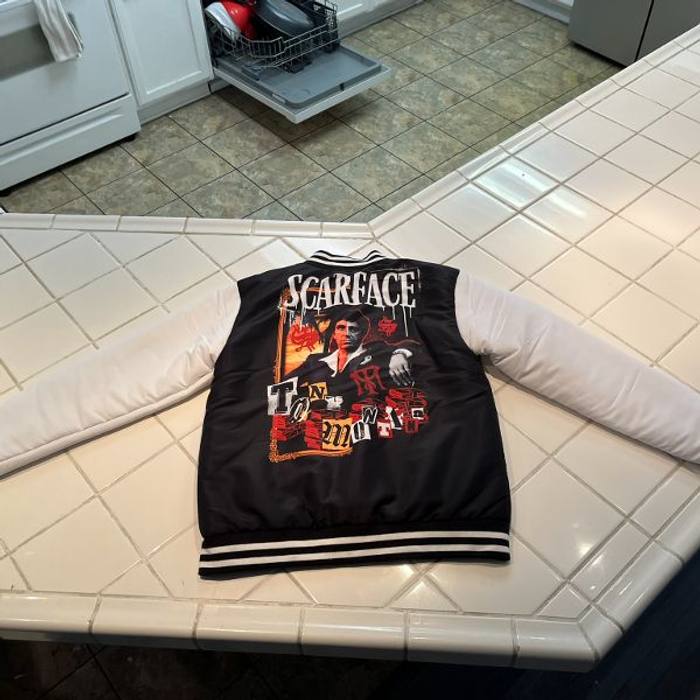 Scarface Tony Montana Varsity Jacket Black White Satin NEW Never Worn SIZE SMALL