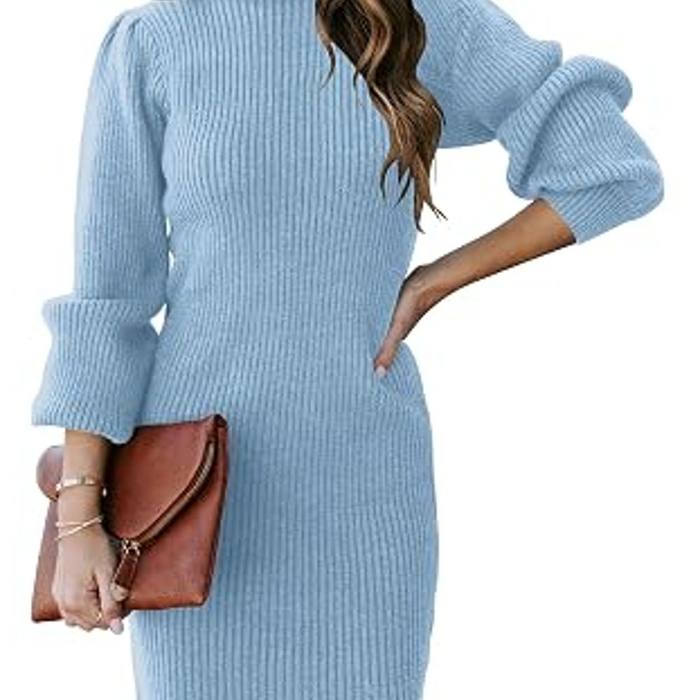 Anrabess Girls Sweater Dress Size S Long Sleeve Turtleneck Blue