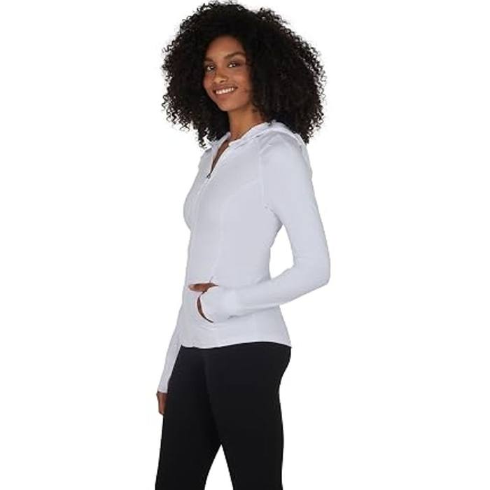Yogalicious Women's Small White Full-Zip Hooded Jacket Yoga Athletic