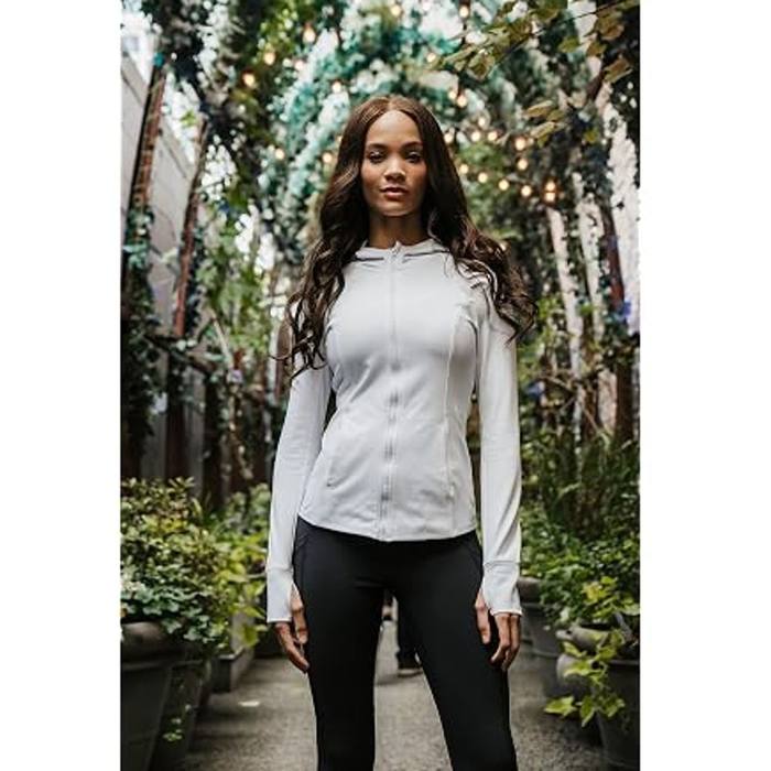 Yogalicious Women's Small White Full-Zip Hooded Jacket Yoga Athletic