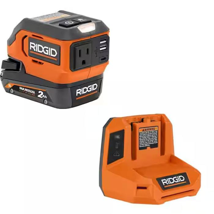RIDGID 18V Cordless AC Inverter Kit with 2.0 Ah Lithium-Ion Battery and Charger