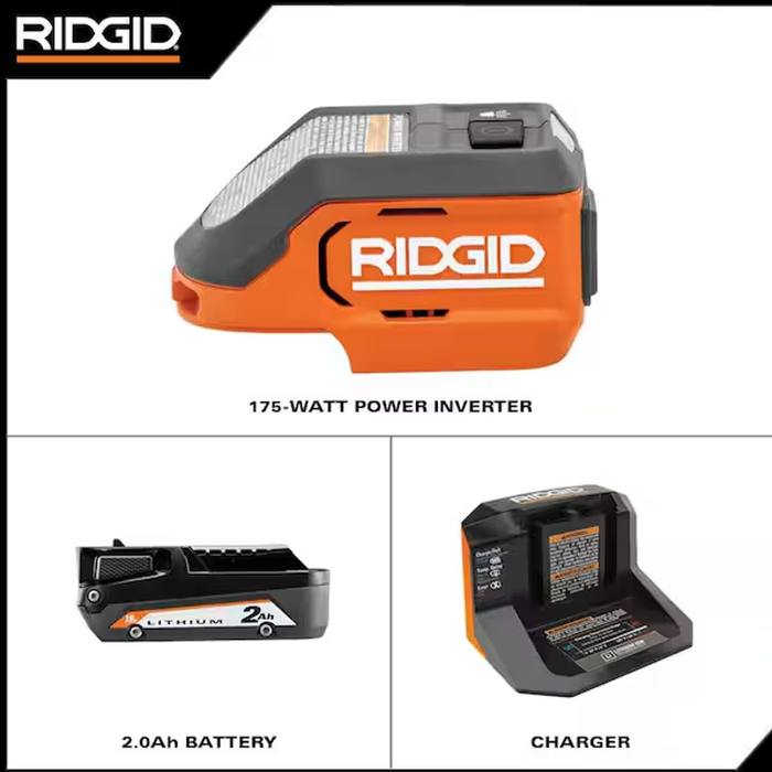 RIDGID 18V Cordless AC Inverter Kit with 2.0 Ah Lithium-Ion Battery and Charger