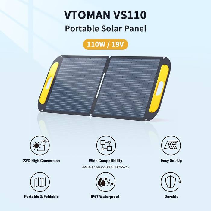 VTOMAN VS110 110W 19V Portable Folding Solar Panel Charger IP67 New