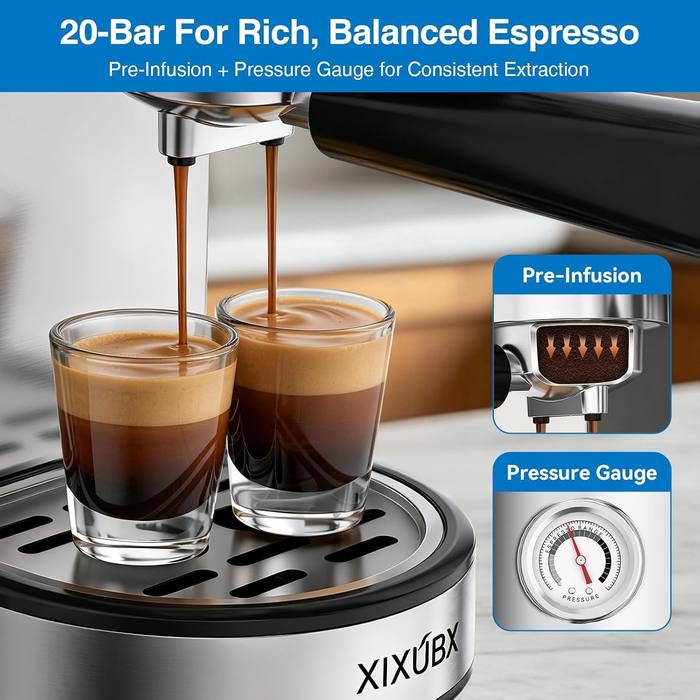 PRESALE XIXUBX 20 Bar Espresso Machine Milk Frother Touchscreen Silver New