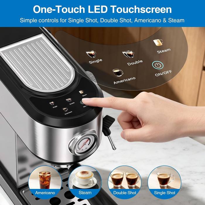 PRESALE XIXUBX 20 Bar Espresso Machine Milk Frother Touchscreen Silver New