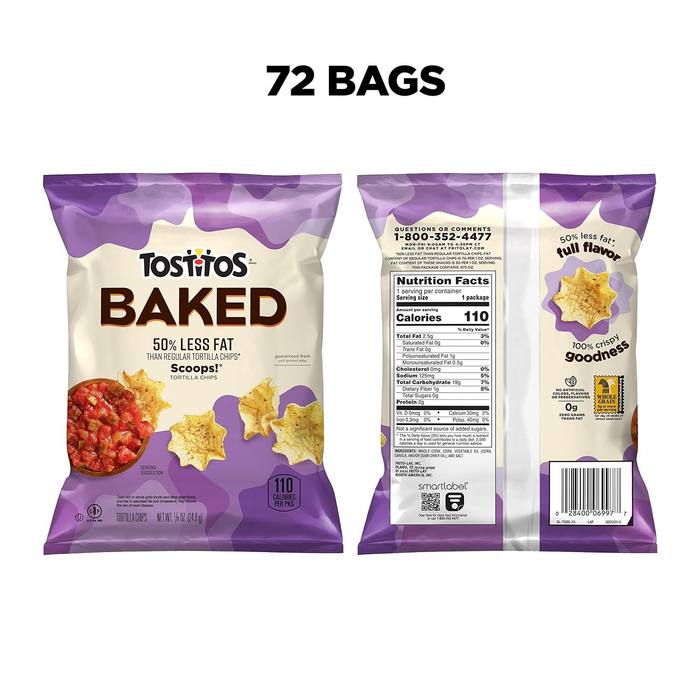 Tostitos Oven Baked Scoops Tortilla Chips 0.875oz Bags Pack of 72